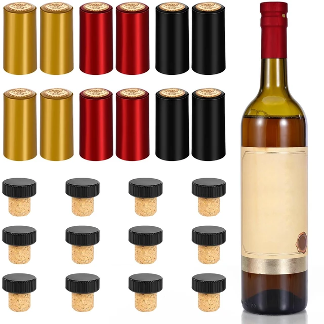 Main image of 30 Pcs Wine Sealer for Wine Bottles - Bottle Sealer for Cruise | Plastic Heat Shrink Cap & Wood Cork Stopper with Plastic Top for Regular Wine Bottle