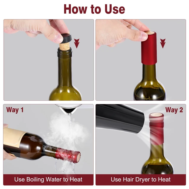Alt view image 3 of 4 - 30 Pcs Wine Sealer for Wine Bottles - Bottle Sealer for Cruise | Plastic Heat Shrink Cap & Wood Cork Stopper with Plastic Top for Regular Wine Bottle