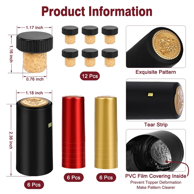 Alt view image 2 of 4 - 30 Pcs Wine Sealer for Wine Bottles - Bottle Sealer for Cruise | Plastic Heat Shrink Cap & Wood Cork Stopper with Plastic Top for Regular Wine Bottle