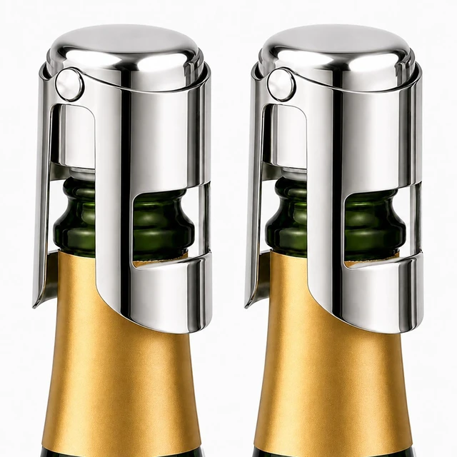 Main image of 2 Pack Champagne Stoppers, Stainless Steel Sparkling Wine Sealer | For Prosecco Cava, food-grade silicone, rustproof, dishwasher safe, keeps bubbly fresh for days, ideal for parties