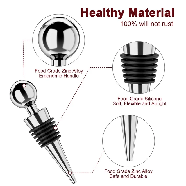 Alt view image 2 of 7 - Wine Stoppers for Wine Bottles 3Pcs Vacuum Wine Bottle Stopper with Silicone Reusable Wine Corks, Leak proof Keep Fresh Suitable for Standard (Silver, 3 Pack)