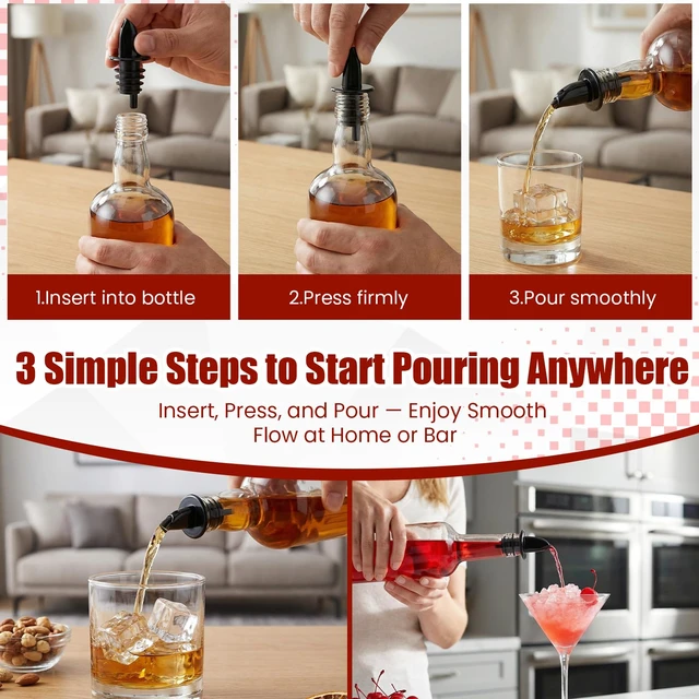 Alt view image 5 of 7 - 12PCS Precise Liquor Pour Spout, Multi-Purpose Bottle Pourer for Alcohol | Precise Control Pourer with Dust Cap, Wine, Olive Oil, Syrup - Wine Aerator Pourer Dispenser For Bar & Kitchen