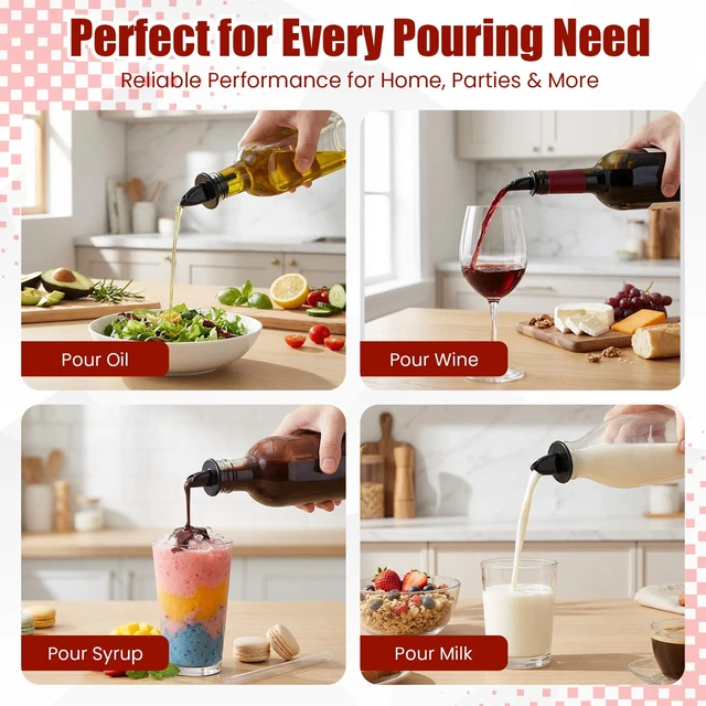 Alt view image 7 of 7 - 12PCS Precise Liquor Pour Spout, Multi-Purpose Bottle Pourer for Alcohol | Precise Control Pourer with Dust Cap, Wine, Olive Oil, Syrup - Wine Aerator Pourer Dispenser For Bar & Kitchen