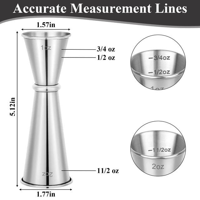 Alt view image 2 of 7 - 2 Pack Jigger for Bartending, 2 OZ 1 OZ Double Shot Measure Cocktail Cup | Silver Stainless Steel Bar Measuring Jiggers, Bartending Supplies with Measurements Inside