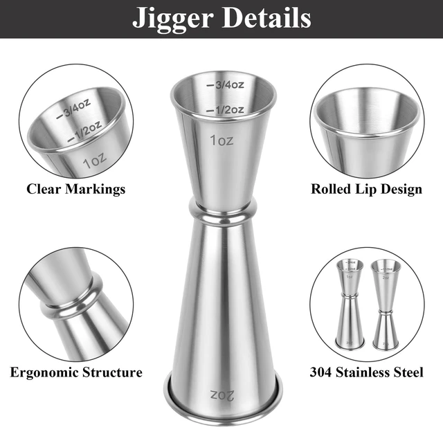 Alt view image 3 of 7 - 2 Pack Jigger for Bartending, 2 OZ 1 OZ Double Shot Measure Cocktail Cup | Silver Stainless Steel Bar Measuring Jiggers, Bartending Supplies with Measurements Inside