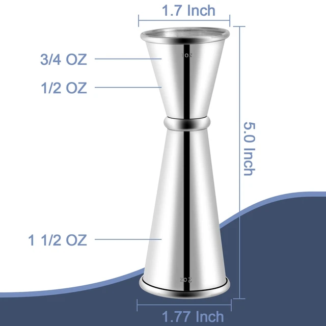 Alt view image 3 of 7 - Double Cocktail Jigger for Bartending, 2 OZ & 1 OZ, Rolled Edge | Premium 304 18/8 Stainless Steel, Internal Measurements, Japanese Jigger, Ideal for Bartending