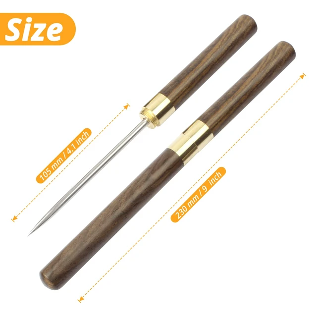 Alt view image 2 of 7 - Stainless Steel Ice Pick, 9 inch Pick Tool with Safety Cover, Non-slip Wooden Handle Pick for Bars, Kitchen, Bartender Breaking Ice (M, Wood Color)