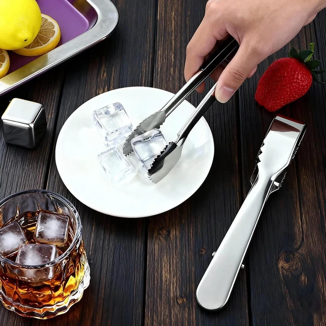 Alt view image 2 of 7 - 2 Pack Ice Tongs 7 Inch Stainless Steel Small Tongs with Sharp Serrated Teeth Non Slip Grip Ice Cube Tongs for Ice Bucket Small Cubes Cube Sugar Coffee Bar Cocktail Finishing