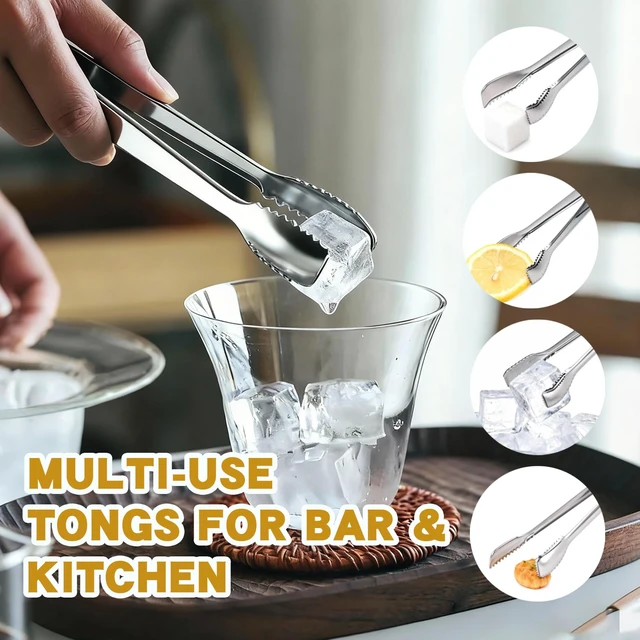 Alt view image 5 of 7 - 2 Pack Ice Tongs 7 Inch Stainless Steel Small Tongs with Sharp Serrated Teeth Non Slip Grip Ice Cube Tongs for Ice Bucket Small Cubes Cube Sugar Coffee Bar Cocktail Finishing