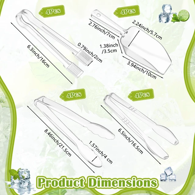 Alt view image 2 of 7 - 16 Pcs Plastic Ice Tongs and Scoops Set for Ice Bucket 6'' 8.5'' Clear Mini Kitchen Serving Tongs and Scoops for Buffet Freezer Coffee Sugar Bar Supplies Party Wedding BBQ Restaurant