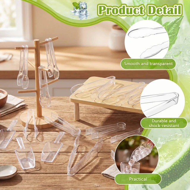 Alt view image 3 of 7 - 16 Pcs Plastic Ice Tongs and Scoops Set for Ice Bucket 6'' 8.5'' Clear Mini Kitchen Serving Tongs and Scoops for Buffet Freezer Coffee Sugar Bar Supplies Party Wedding BBQ Restaurant