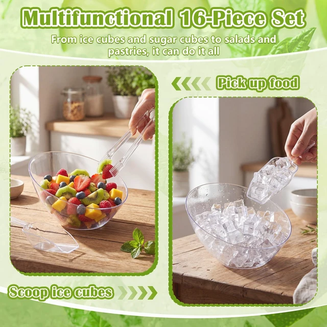 Alt view image 5 of 7 - 16 Pcs Plastic Ice Tongs and Scoops Set for Ice Bucket 6'' 8.5'' Clear Mini Kitchen Serving Tongs and Scoops for Buffet Freezer Coffee Sugar Bar Supplies Party Wedding BBQ Restaurant