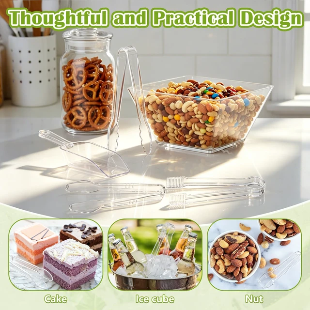 Alt view image 6 of 7 - 16 Pcs Plastic Ice Tongs and Scoops Set for Ice Bucket 6'' 8.5'' Clear Mini Kitchen Serving Tongs and Scoops for Buffet Freezer Coffee Sugar Bar Supplies Party Wedding BBQ Restaurant