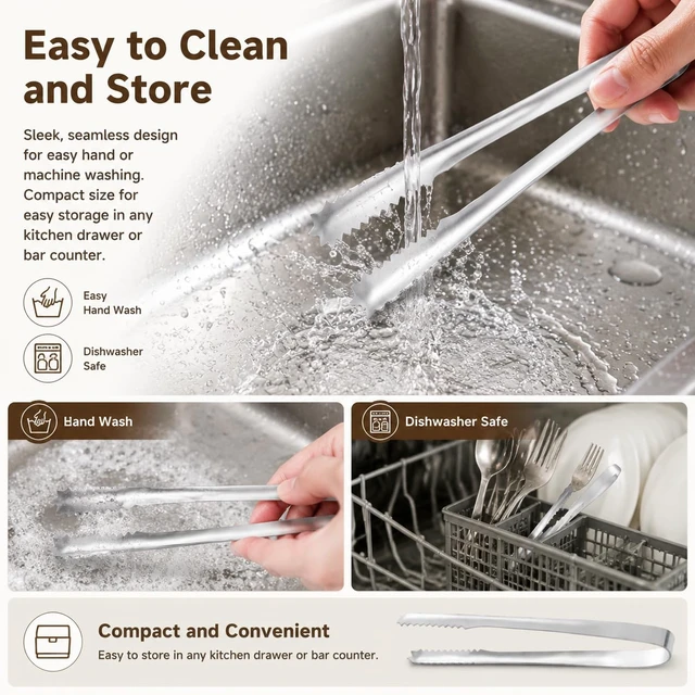 Alt view image 5 of 7 - Ice Tongs, Bar Tongs with Serrated Grip Teeth, for Ice Cubes Sugar Salad | Professional Thickened Stainless Steel Sugar Cube Tongs, for Kitchen, BBQ, Party, Home, Parties, Hotel & Bar Accessories