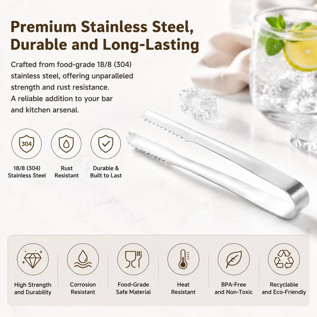 Alt view image 6 of 7 - Ice Tongs, Bar Tongs with Serrated Grip Teeth, for Ice Cubes Sugar Salad | Professional Thickened Stainless Steel Sugar Cube Tongs, for Kitchen, BBQ, Party, Home, Parties, Hotel & Bar Accessories
