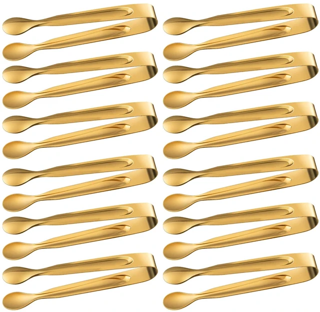 Main image of 12Pack Mini Serving Tongs, Stainless Steel, 4.3In (Gold) for Appetizers, Desserts, Sugar, Ice Bucket
