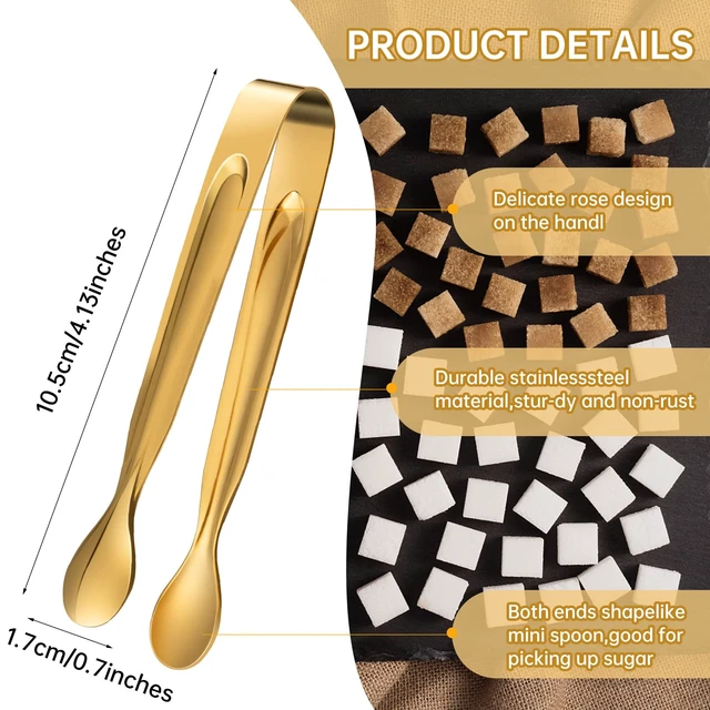 Alt view image 2 of 6 - 12Pack Mini Serving Tongs, Stainless Steel, 4.3In (Gold) for Appetizers, Desserts, Sugar, Ice Bucket