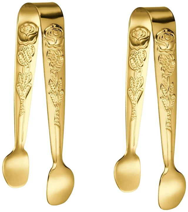 Main image of 2 Pcs Ice Tongs, 4.1 Inch Gold Figure Stainless Steel Sugar Cube Tongs for Bar, Desserts, Tea, Coffee Party and Appetizers (2, gold)