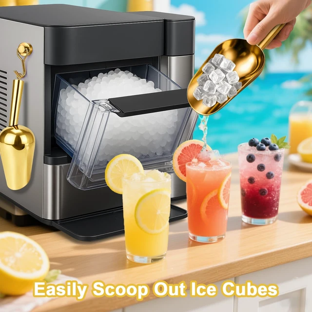 Alt view image 2 of 7 - Stainless Steel Ice Scoop for Freezer with Magnetic Hook & Ice Tongs | Ice Scoop for 2.0 Nugget Ice Maker, for Kitchen Bar Party Accessories (6OZ- Gold)