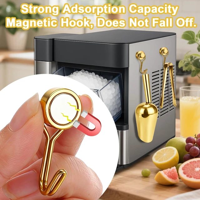 Alt view image 3 of 7 - Stainless Steel Ice Scoop for Freezer with Magnetic Hook & Ice Tongs | Ice Scoop for 2.0 Nugget Ice Maker, for Kitchen Bar Party Accessories (6OZ- Gold)