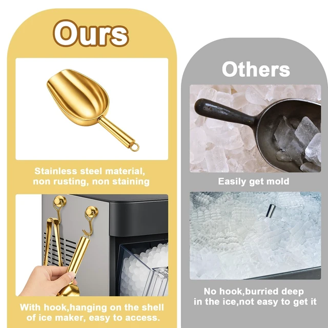 Alt view image 5 of 7 - Stainless Steel Ice Scoop for Freezer with Magnetic Hook & Ice Tongs | Ice Scoop for 2.0 Nugget Ice Maker, for Kitchen Bar Party Accessories (6OZ- Gold)