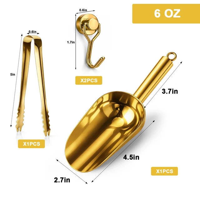 Alt view image 6 of 7 - Stainless Steel Ice Scoop for Freezer with Magnetic Hook & Ice Tongs | Ice Scoop for 2.0 Nugget Ice Maker, for Kitchen Bar Party Accessories (6OZ- Gold)