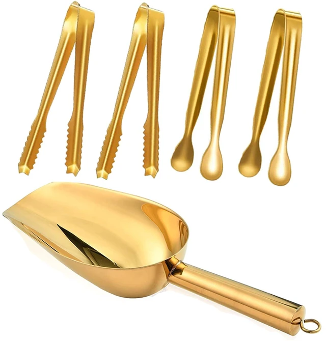 Main image of Stainless Steel Ice Scoop and Ice Tongs,Food Scoop Metal Ice Scooper&Buffet Clip for Home Bar Buffet Wedding Canisters, Easy Clean & Durable (gold)