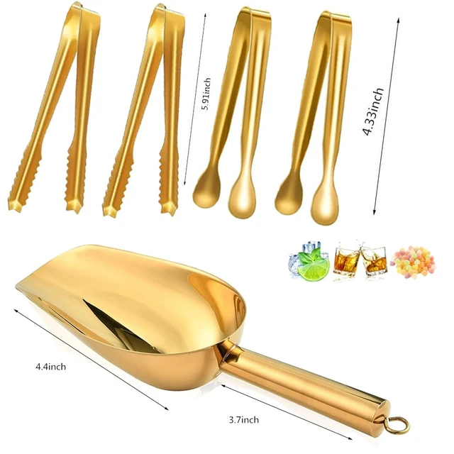 Alt view image 2 of 6 - Stainless Steel Ice Scoop and Ice Tongs,Food Scoop Metal Ice Scooper&Buffet Clip for Home Bar Buffet Wedding Canisters, Easy Clean & Durable (gold)