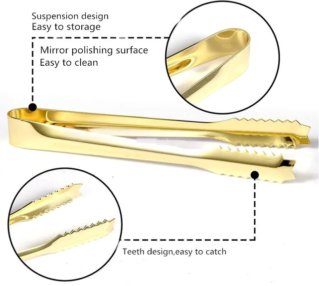 Alt view image 5 of 6 - Stainless Steel Ice Scoop and Ice Tongs,Food Scoop Metal Ice Scooper&Buffet Clip for Home Bar Buffet Wedding Canisters, Easy Clean & Durable (gold)