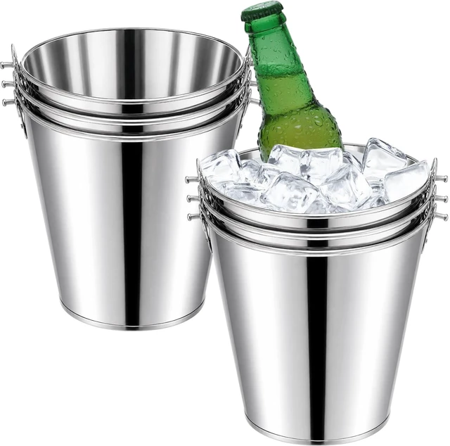 Main image of 6 Pcs Galvanized Bucket 3.5 x 2.3 x 3 Inch, Metal 0.3 L Ice Beer | Silver Tin, Large Metal Pail, Steel Container, with Handle, for Wine Champagne Bar Kitchen Holiday Party Supplies