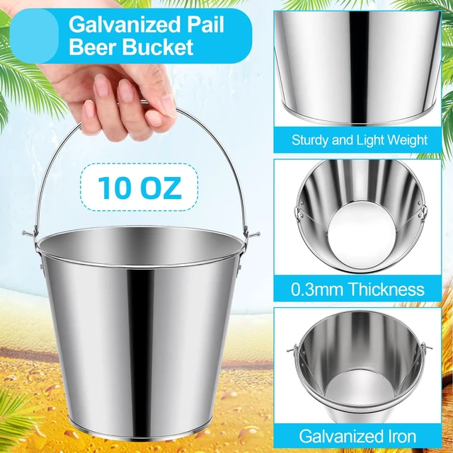Alt view image 3 of 7 - 6 Pcs Galvanized Bucket 3.5 x 2.3 x 3 Inch, Metal 0.3 L Ice Beer | Silver Tin, Large Metal Pail, Steel Container, with Handle, for Wine Champagne Bar Kitchen Holiday Party Supplies