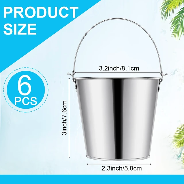 Alt view image 2 of 7 - 6 Pcs Galvanized Bucket 3.5 x 2.3 x 3 Inch, Metal 0.3 L Ice Beer | Silver Tin, Large Metal Pail, Steel Container, with Handle, for Wine Champagne Bar Kitchen Holiday Party Supplies