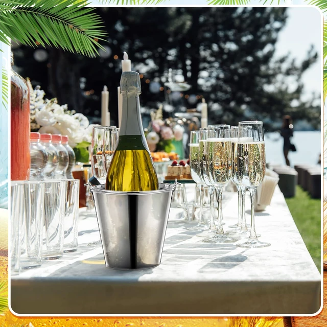 Alt view image 6 of 7 - 6 Pcs Galvanized Bucket 3.5 x 2.3 x 3 Inch, Metal 0.3 L Ice Beer | Silver Tin, Large Metal Pail, Steel Container, with Handle, for Wine Champagne Bar Kitchen Holiday Party Supplies