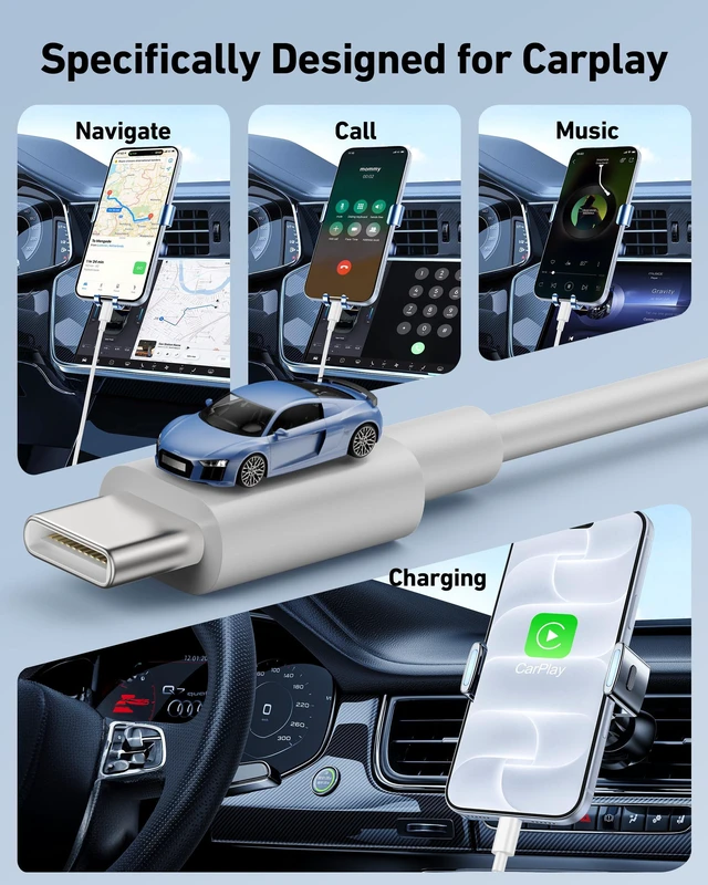 Alt view image 3 of 7 - Car Carplay Cable for iPhone 18/18 Pro Max/17/16/15 Pro Max Charger Cord | 2Pack USB A to USB C for CarPlay USBC Cable, iPad, Galaxy, Android Phone Accessories Charging Wire Type-C Car Charger Cord