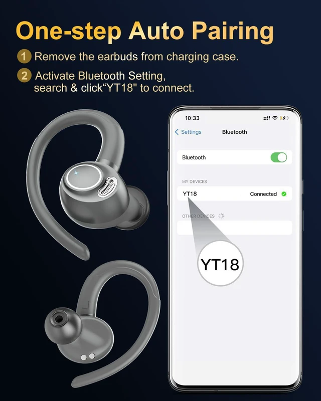 Alt view image 3 of 7 - Wireless Earbuds, Bluetooth 5.4 Headphones Sport Over Ear Buds With ENC Mic | Noise Cancelling Mic,48H, Wireless Earphone with Earhooks, Stereo Deep Bass, IP7 Waterproof Ear Bud for Workout Running,