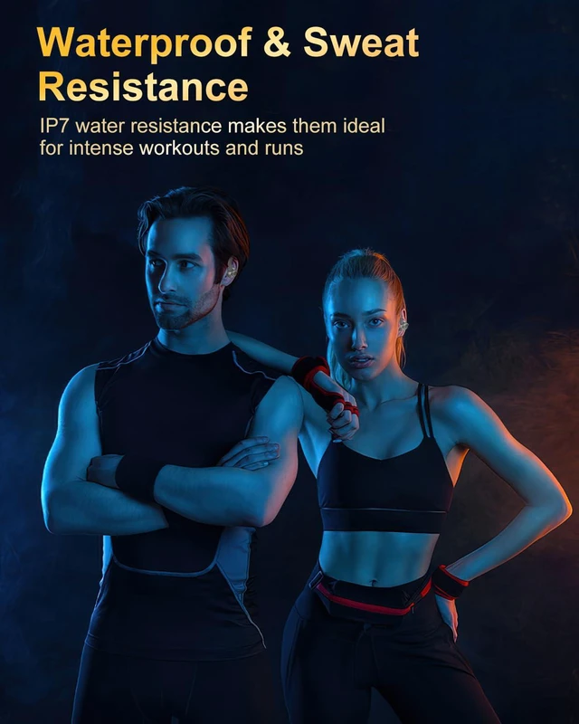 Alt view image 7 of 7 - Wireless Earbuds, Bluetooth 5.4 Headphones Sport Over Ear Buds With ENC Mic | Noise Cancelling Mic,48H, Wireless Earphone with Earhooks, Stereo Deep Bass, IP7 Waterproof Ear Bud for Workout Running,