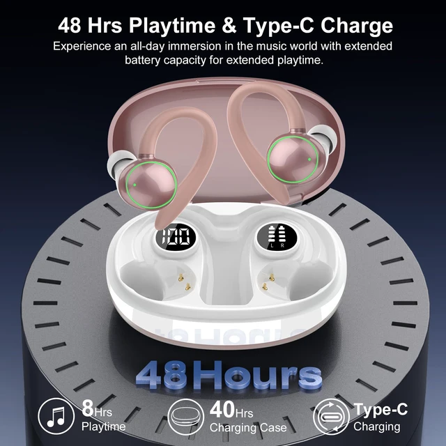 Alt view image 4 of 7 - Wireless Earbuds, Bluetooth 5.4 Headphones Sport Over Ear Buds With ENC Mic | ENC Noise Cancelling Mic,48H, Wireless Earphone With Earhooks, Stereo Deep Bass, IP7 Waterproof for Workout Running