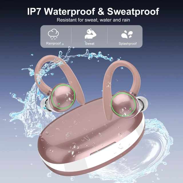 Alt view image 7 of 7 - Wireless Earbuds, Bluetooth 5.4 Headphones Sport Over Ear Buds With ENC Mic | ENC Noise Cancelling Mic,48H, Wireless Earphone With Earhooks, Stereo Deep Bass, IP7 Waterproof for Workout Running
