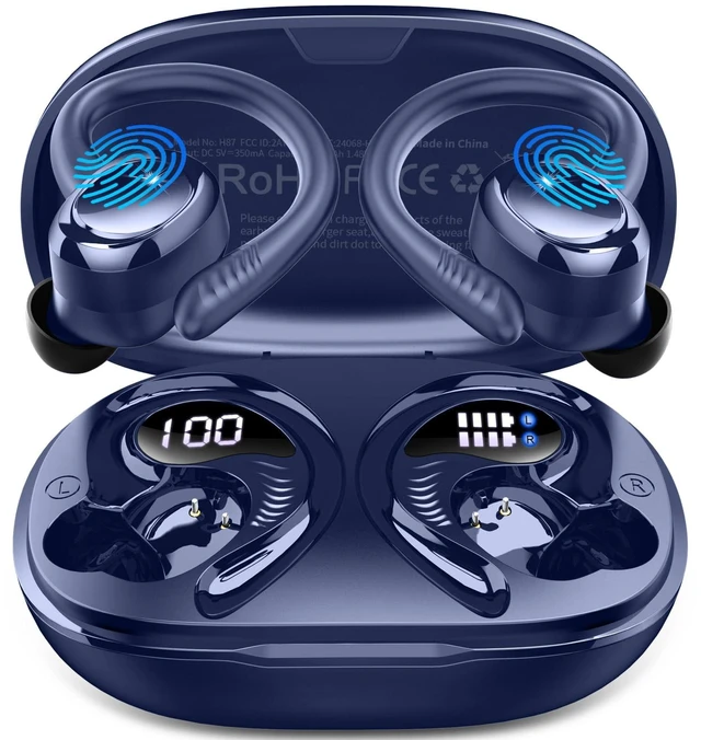 Main image of Wireless Earbuds Sport, 2025 Bluetooth 5.4 Headphones with Earhooks, 50H Stereo Deep Bass Over Ear Buds with 4 ENC Noise Canceling Mics, IP7 Waterproof Earphones for Running Workout Gym -Blue