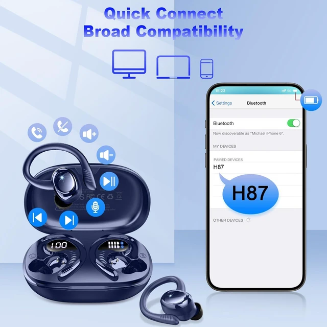 Alt view image 7 of 7 - Wireless Earbuds Sport, 2025 Bluetooth 5.4 Headphones with Earhooks, 50H Stereo Deep Bass Over Ear Buds with 4 ENC Noise Canceling Mics, IP7 Waterproof Earphones for Running Workout Gym -Blue
