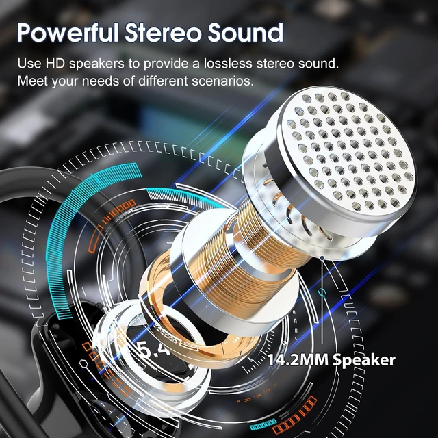 Alt view image 2 of 7 - Wireless Earbuds, Headphones Sport Bluetooth 5.4, Over Ear Buds with ENC Noise Canceling Mic, Deep Bass Stereo Earphones with Hook, 50H Playback, LED Display, IP7 Ear Buds for Workout Running, Red