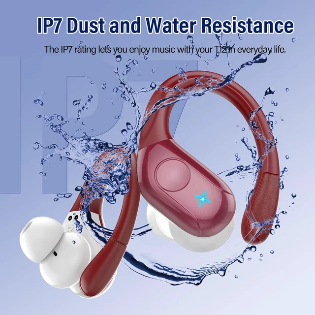 Alt view image 6 of 7 - Bluetooth 5.4 Headphones, 75H Sports Wireless Earbuds Bass Stereo | Bluetooth Earbuds with ENC Noise Canceling Mic, Wireless Earphones IP7 Waterproof Over Ear Buds with Earhooks for iOS/Android