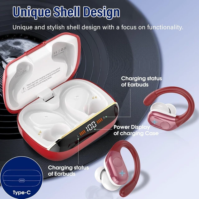 Alt view image 5 of 7 - Bluetooth 5.4 Headphones, 75H Sports Wireless Earbuds Bass Stereo | Bluetooth Earbuds with ENC Noise Canceling Mic, Wireless Earphones IP7 Waterproof Over Ear Buds with Earhooks for iOS/Android