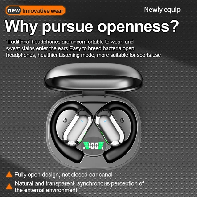 Alt view image 2 of 7 - Wireless Headphones, Bluetooth Earbuds Stereo Deep Bass Over Ear Bud with Earhooks, ENC Noise Cancelling Mic, IPX7 Waterproof Earphone for Workout/Running