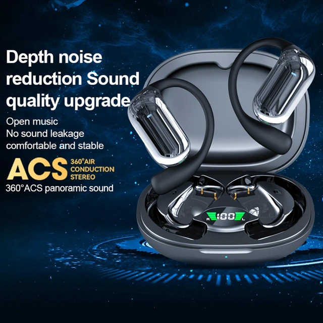 Alt view image 5 of 7 - Wireless Headphones, Bluetooth Earbuds Stereo Deep Bass Over Ear Bud with Earhooks, ENC Noise Cancelling Mic, IPX7 Waterproof Earphone for Workout/Running