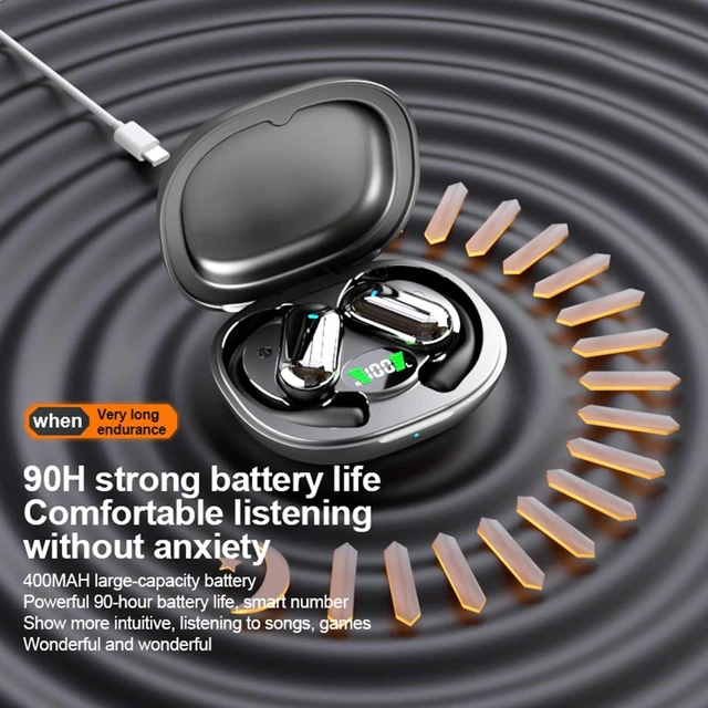 Alt view image 6 of 7 - Wireless Headphones, Bluetooth Earbuds Stereo Deep Bass Over Ear Bud with Earhooks, ENC Noise Cancelling Mic, IPX7 Waterproof Earphone for Workout/Running