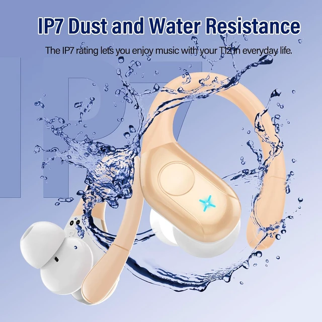 Alt view image 6 of 7 - 75H Sports Wireless Earbuds Bluetooth 5.4 Headphones Stereo, Light Brown | Over Ear Buds with Earhooks, LED Display Bluetooth Earbuds with 4 ENC Mic, IP7 Waterproof Earphone for Running