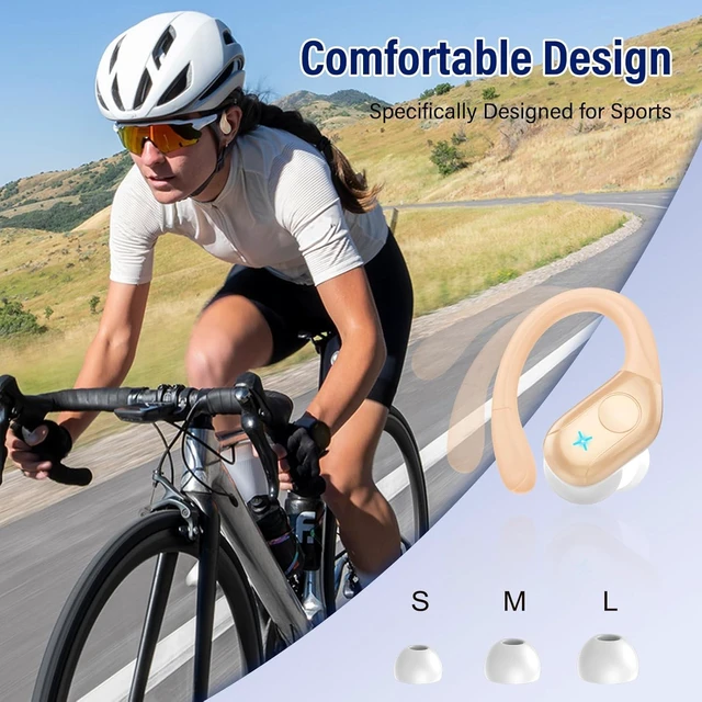 Alt view image 7 of 7 - 75H Sports Wireless Earbuds Bluetooth 5.4 Headphones Stereo, Light Brown | Over Ear Buds with Earhooks, LED Display Bluetooth Earbuds with 4 ENC Mic, IP7 Waterproof Earphone for Running