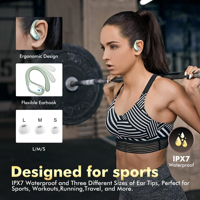 Alt view image 5 of 7 - Wireless Earbuds, Sports Bluetooth Headphones, 80Hrs Playtime Ear Buds with LED Power Display, Noise Canceling Headset, IPX7 Waterproof Earphones for Workout/RunningLight Green