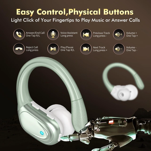 Alt view image 6 of 7 - Wireless Earbuds, Sports Bluetooth Headphones, 80Hrs Playtime Ear Buds with LED Power Display, Noise Canceling Headset, IPX7 Waterproof Earphones for Workout/RunningLight Green